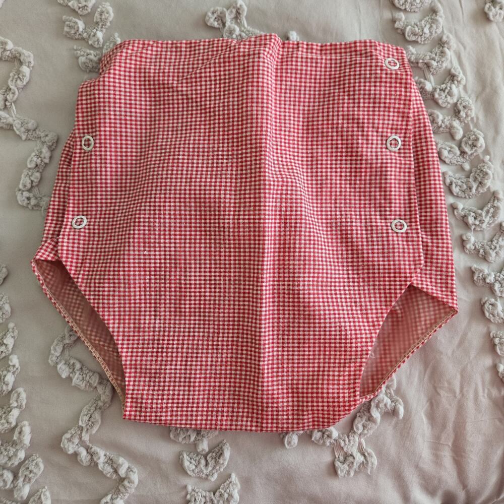 Vintage 70s Crib-Age Fashion 2 Pc Baby Outfit XL Red White Gingham Americana - Picture 6 of 11